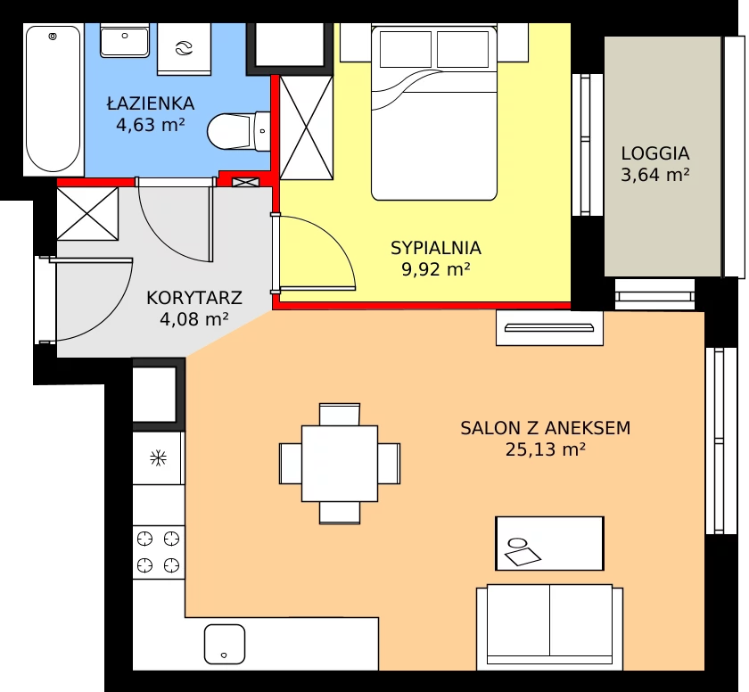 Zalety mieszkania 44.13 m², 7A085