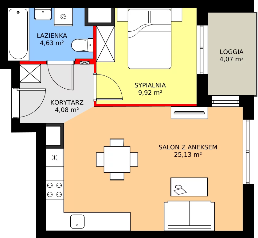 Zalety mieszkania 44.13 m², 7A067