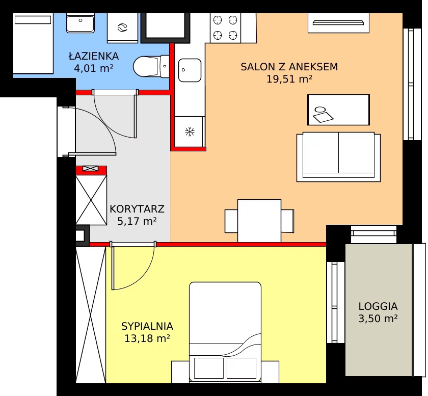 Zalety mieszkania 42.38 m², 7A055