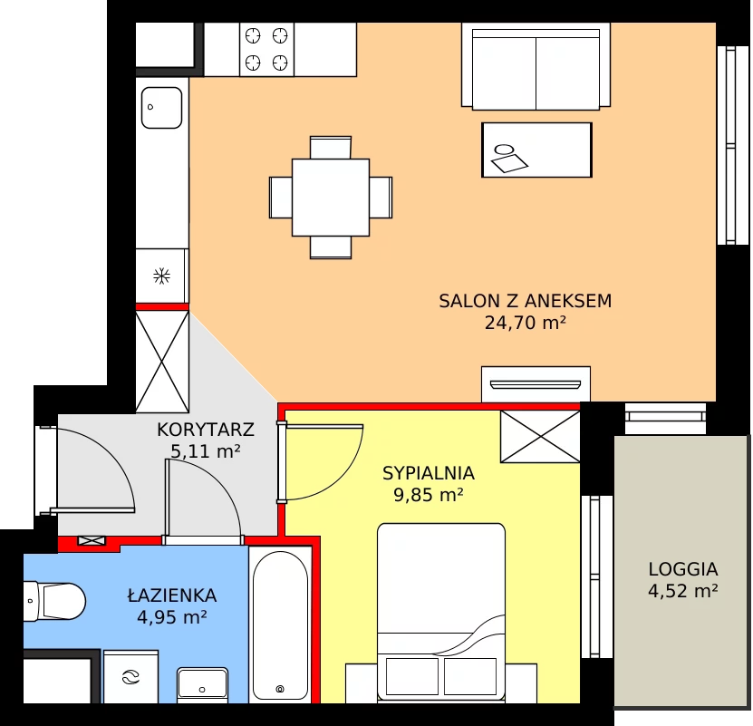 Zalety mieszkania 45.03 m², 7A005