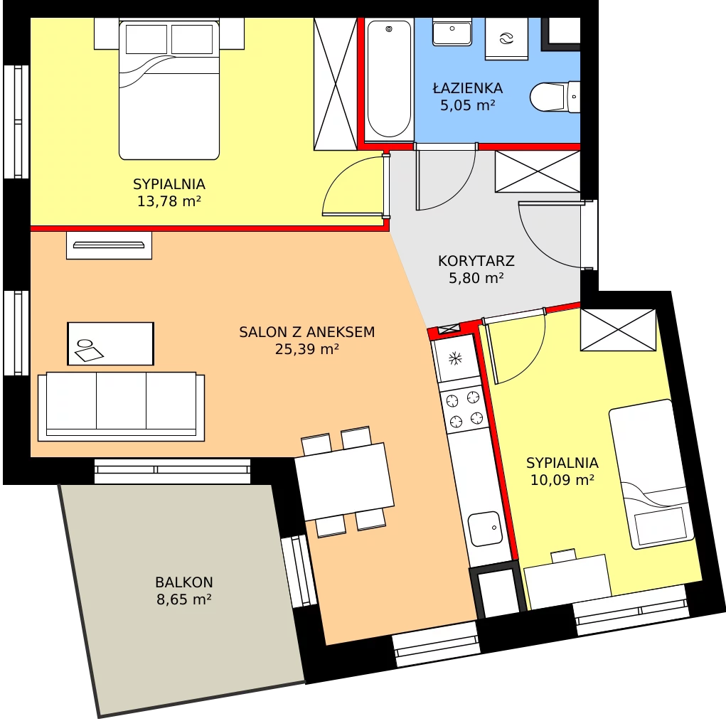 Zalety mieszkania 60.98 m², 7A044
