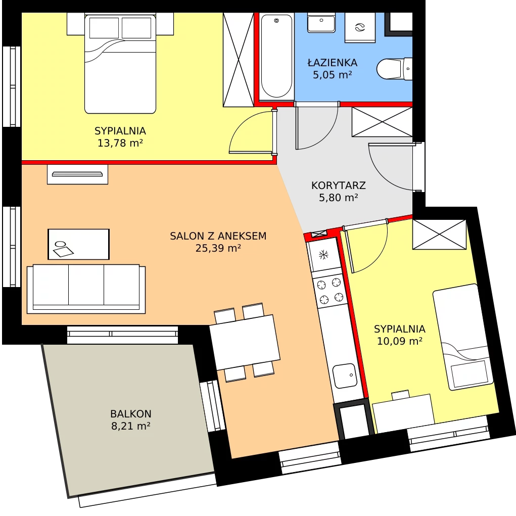 Zalety mieszkania 60.98 m², 7A038
