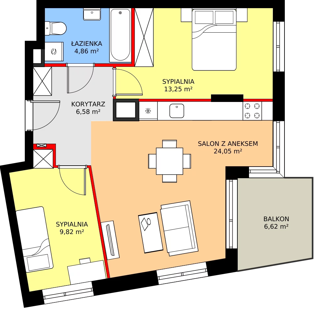 Zalety mieszkania 59.32 m², 7A031