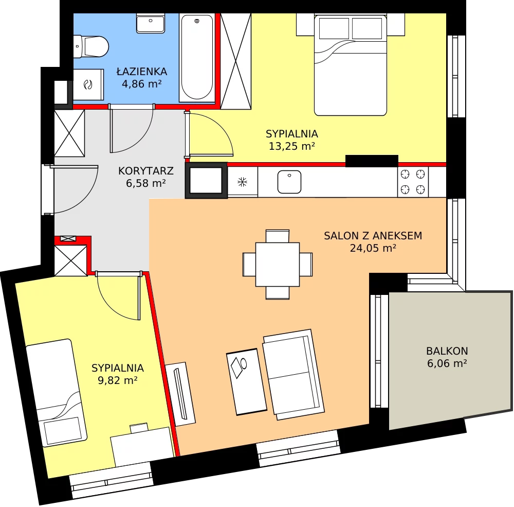 Zalety mieszkania 59.32 m², 7A013