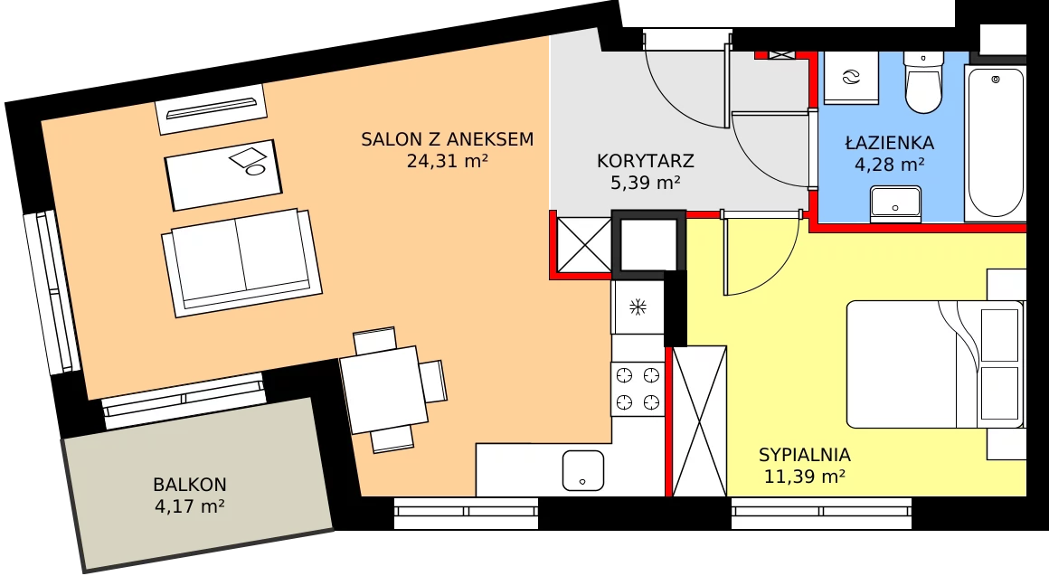 Zalety mieszkania 45.72 m², 7B110