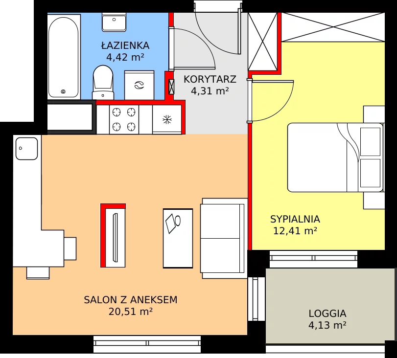 Zalety mieszkania 42.33 m², 8A029
