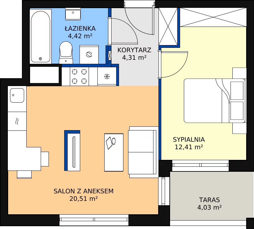 Zalety mieszkania 42.33 m², 8A004