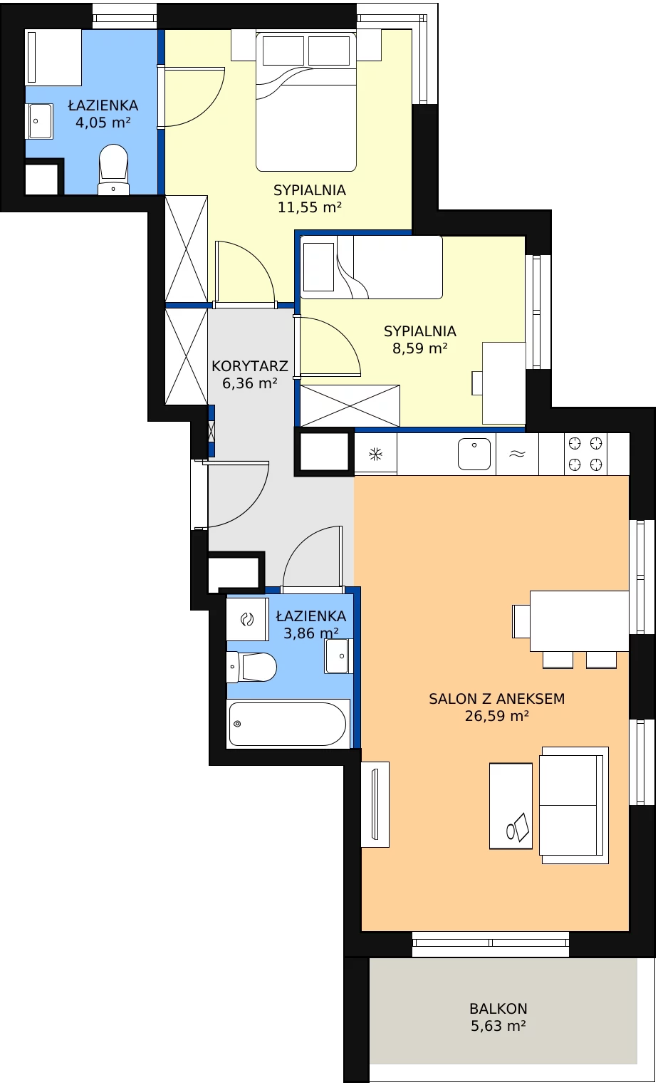Zalety mieszkania 61.69 m², 8B047