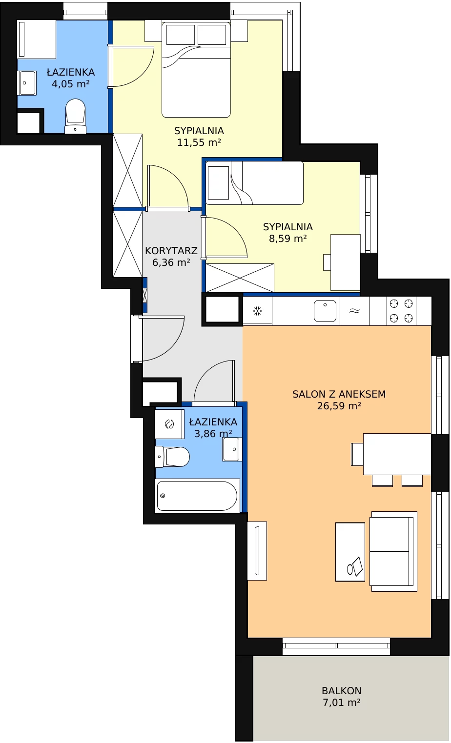 Zalety mieszkania 61.69 m², 8B056
