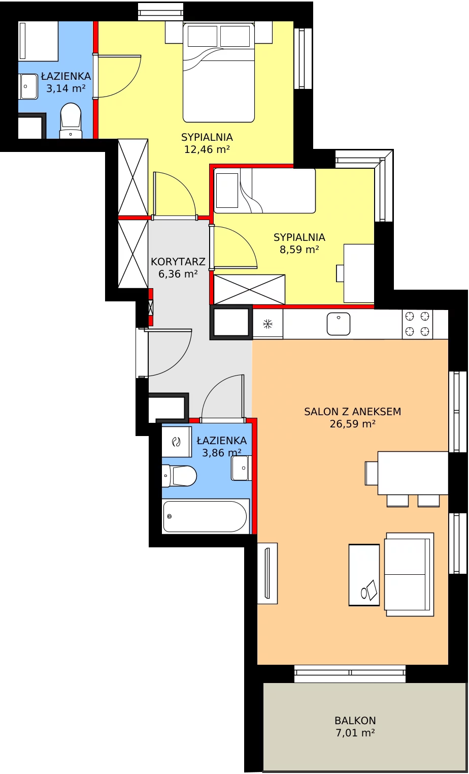 Zalety mieszkania 61.69 m², 8B053