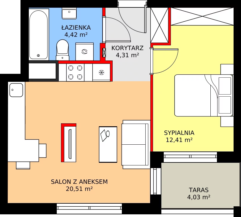 Zalety mieszkania 42.33 m², 8A004