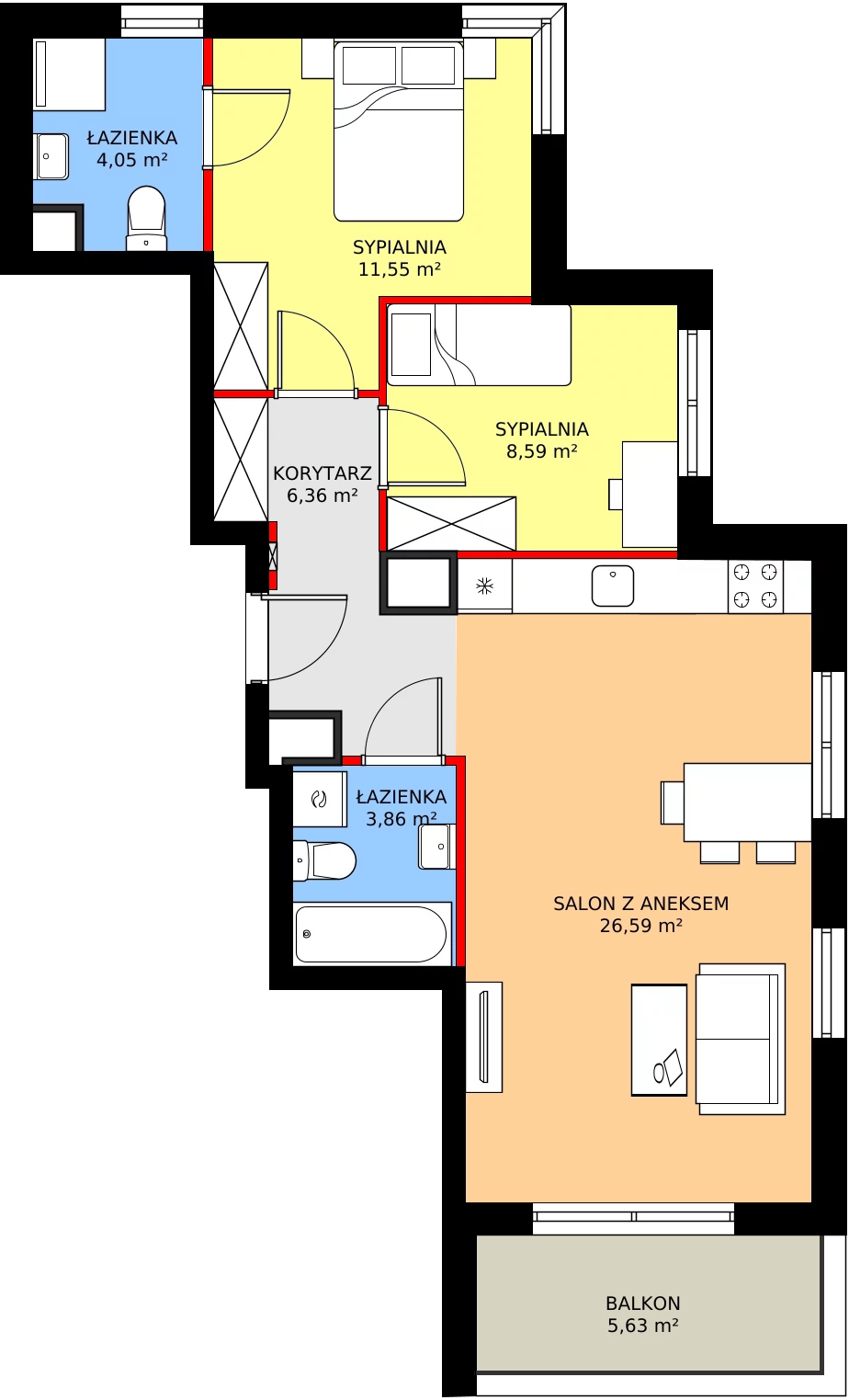 Zalety mieszkania 61.69 m², 8B047