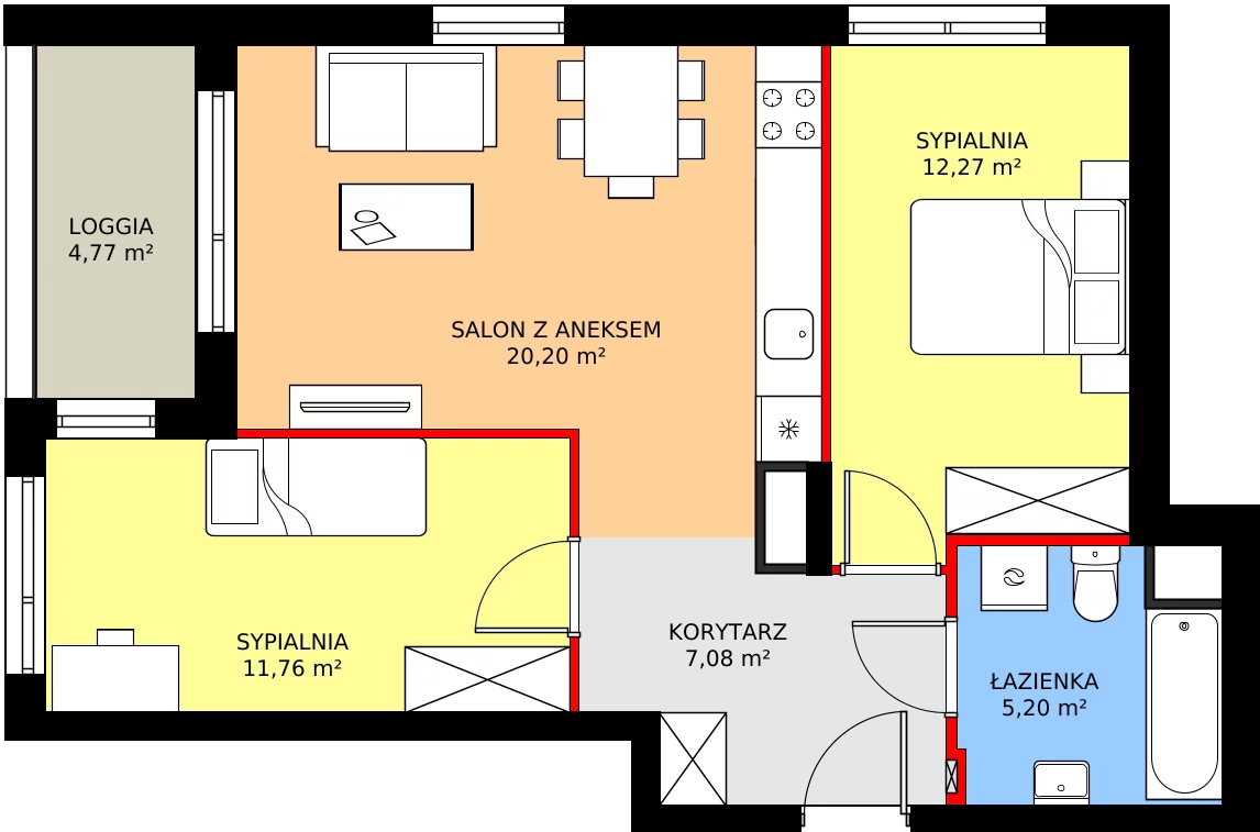 Zalety mieszkania 57.35 m², 8A027