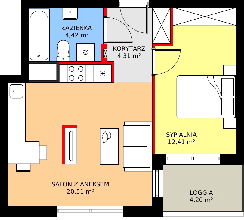 Zalety mieszkania 42.33 m², 8A014