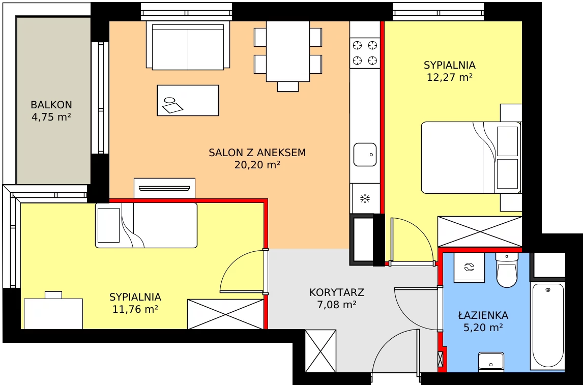 Zalety mieszkania 57.35 m², 8A037