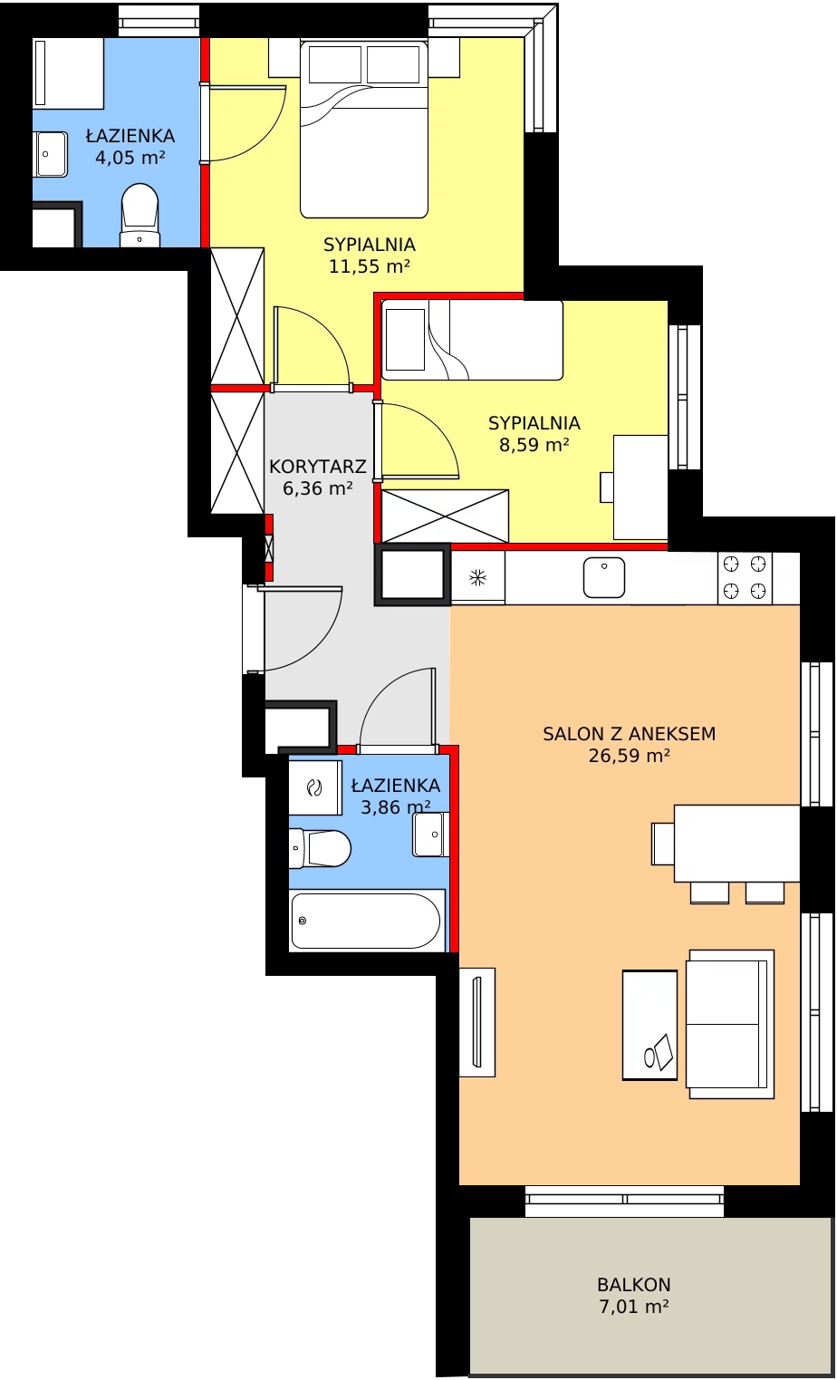 Zalety mieszkania 61.69 m², 8B056