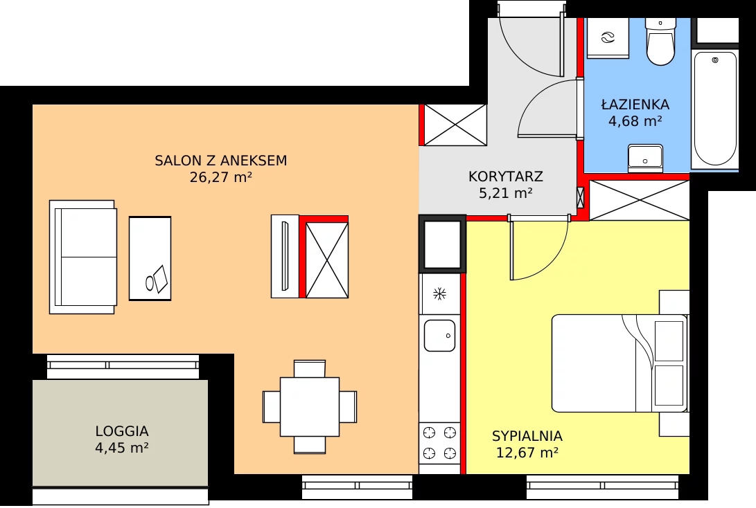 Zalety mieszkania 49.41 m², 8A035