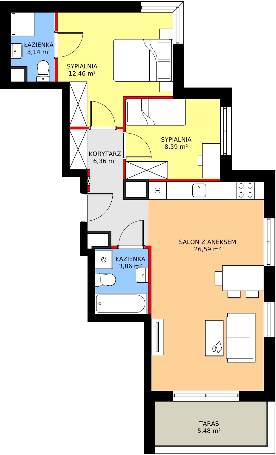 Zalety mieszkania 61.69 m², 8B038
