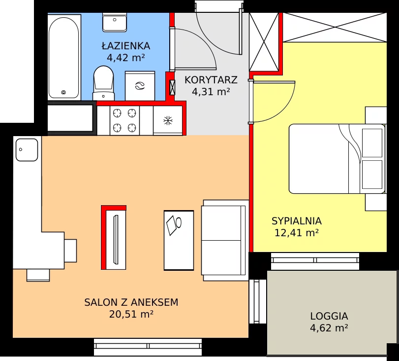 Zalety mieszkania 42.33 m², 8A034