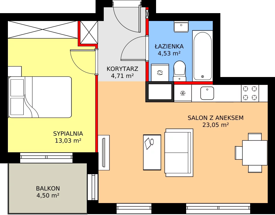 Zalety mieszkania 45.72 m², 8B057