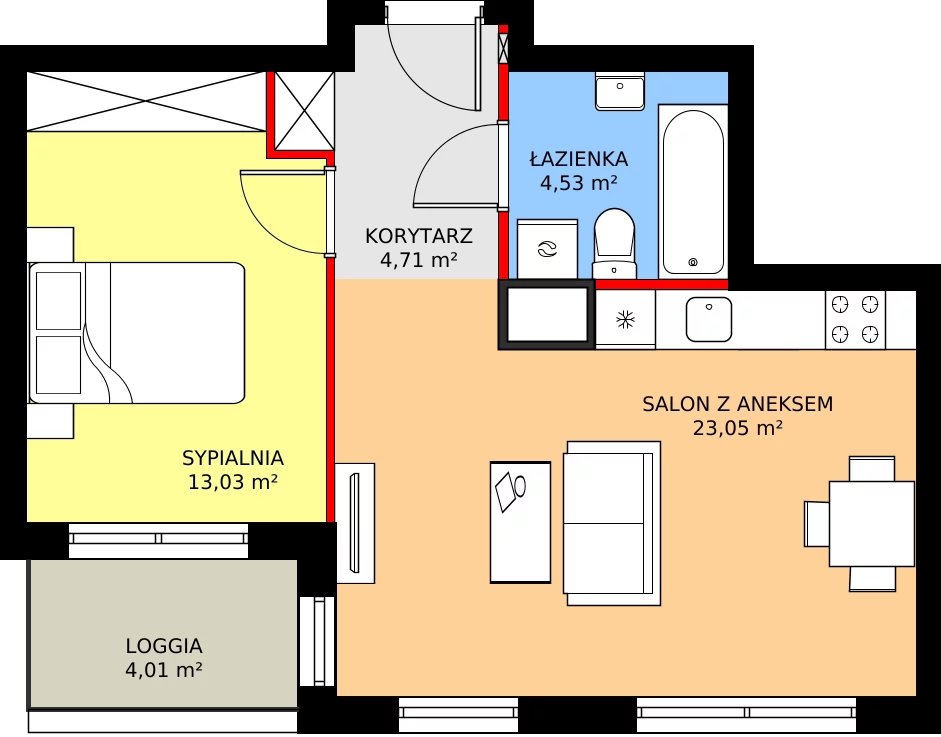 Zalety mieszkania 45.72 m², 8B045