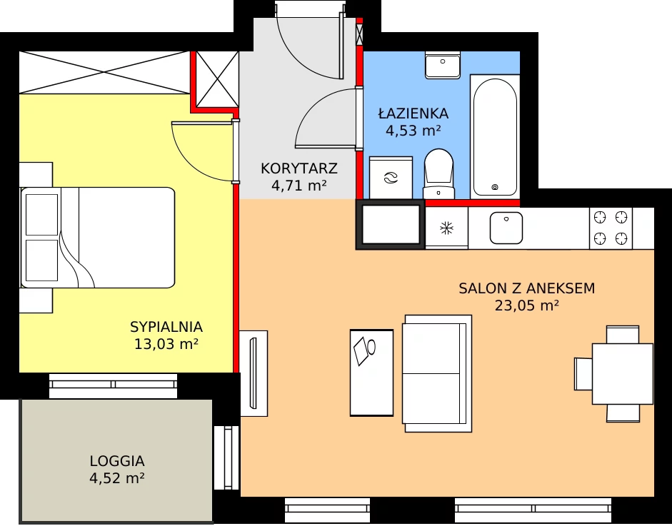 Zalety mieszkania 45.72 m², 8B054
