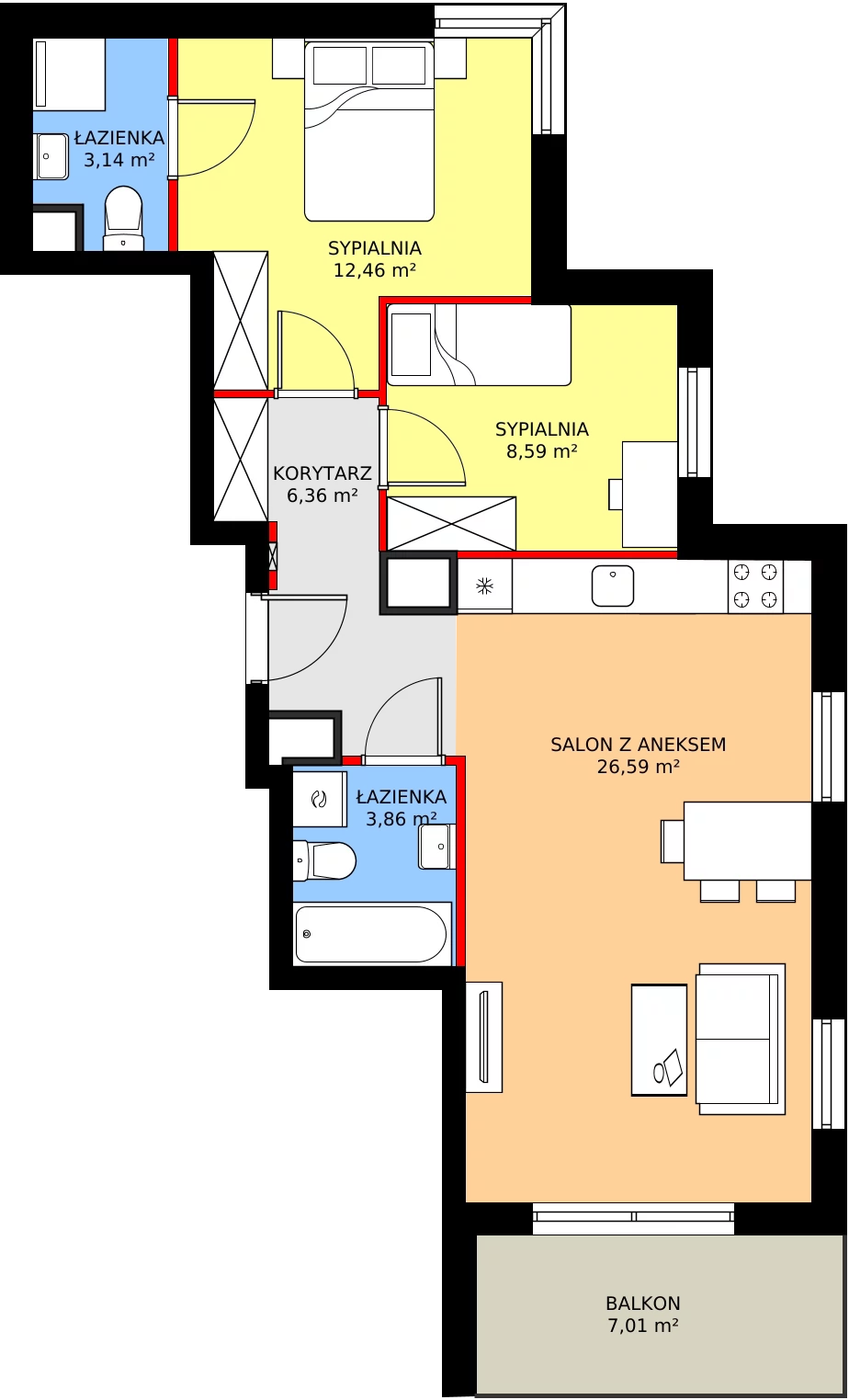 Zalety mieszkania 61.69 m², 8B050