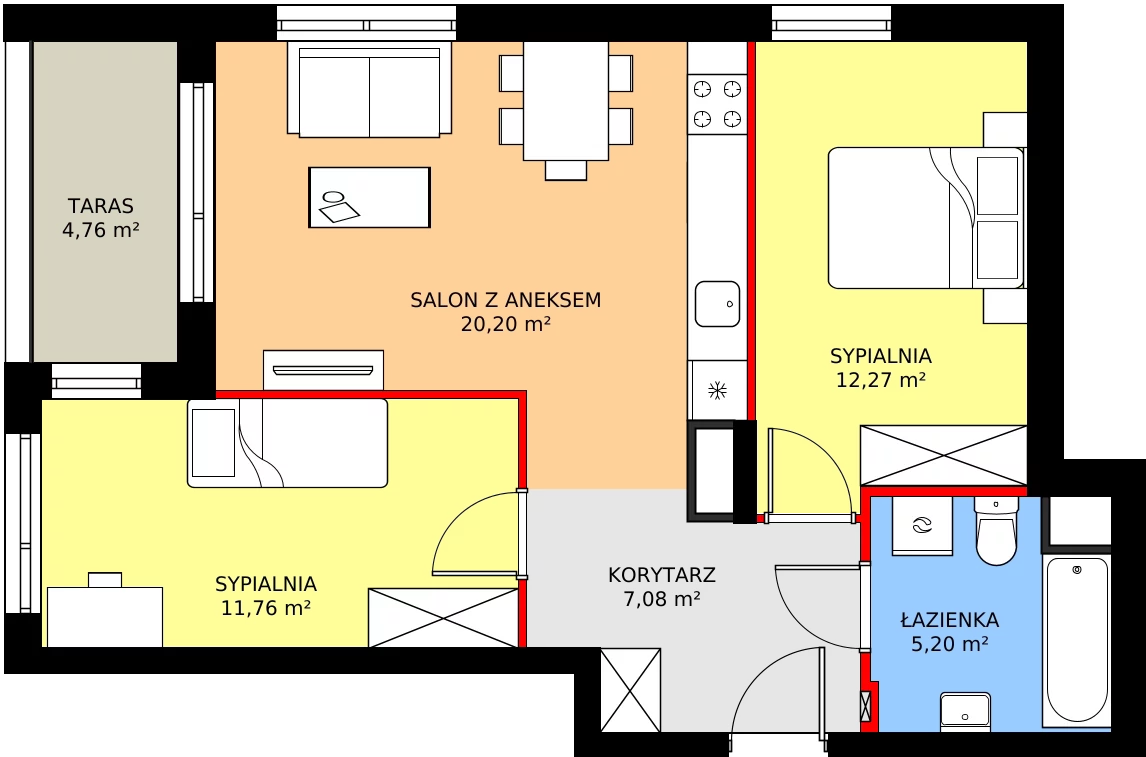 Zalety mieszkania 57.35 m², 8A007