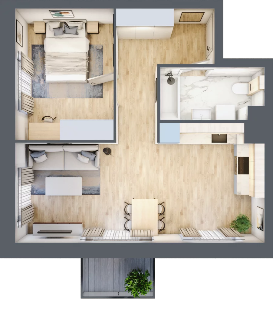 2 pokoje, mieszkanie 48,69 m², piętro 2, oferta nr E07, Osiedle Startowe, Wrocław, Psie Pole-Zawidawie, Zakrzów, ul. Zatorska / al. Sobieskiego
