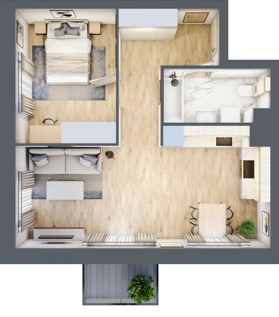 2 pokoje, mieszkanie 48,69 m², piętro 4, oferta nr E17, Osiedle Startowe, Wrocław, Psie Pole-Zawidawie, Zakrzów, ul. Zatorska / al. Sobieskiego