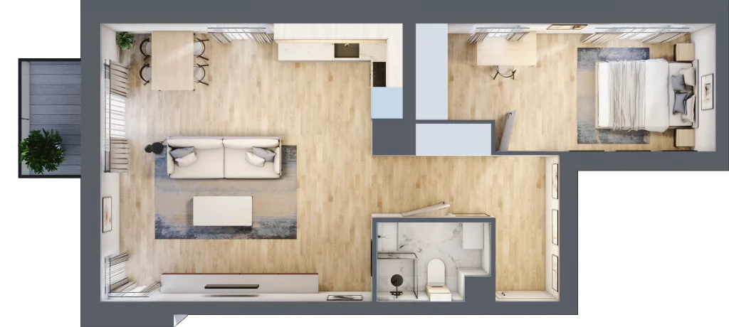 2 pokoje, mieszkanie 52,43 m², piętro 1, oferta nr E01, Osiedle Startowe, Wrocław, Psie Pole-Zawidawie, Zakrzów, ul. Zatorska / al. Sobieskiego