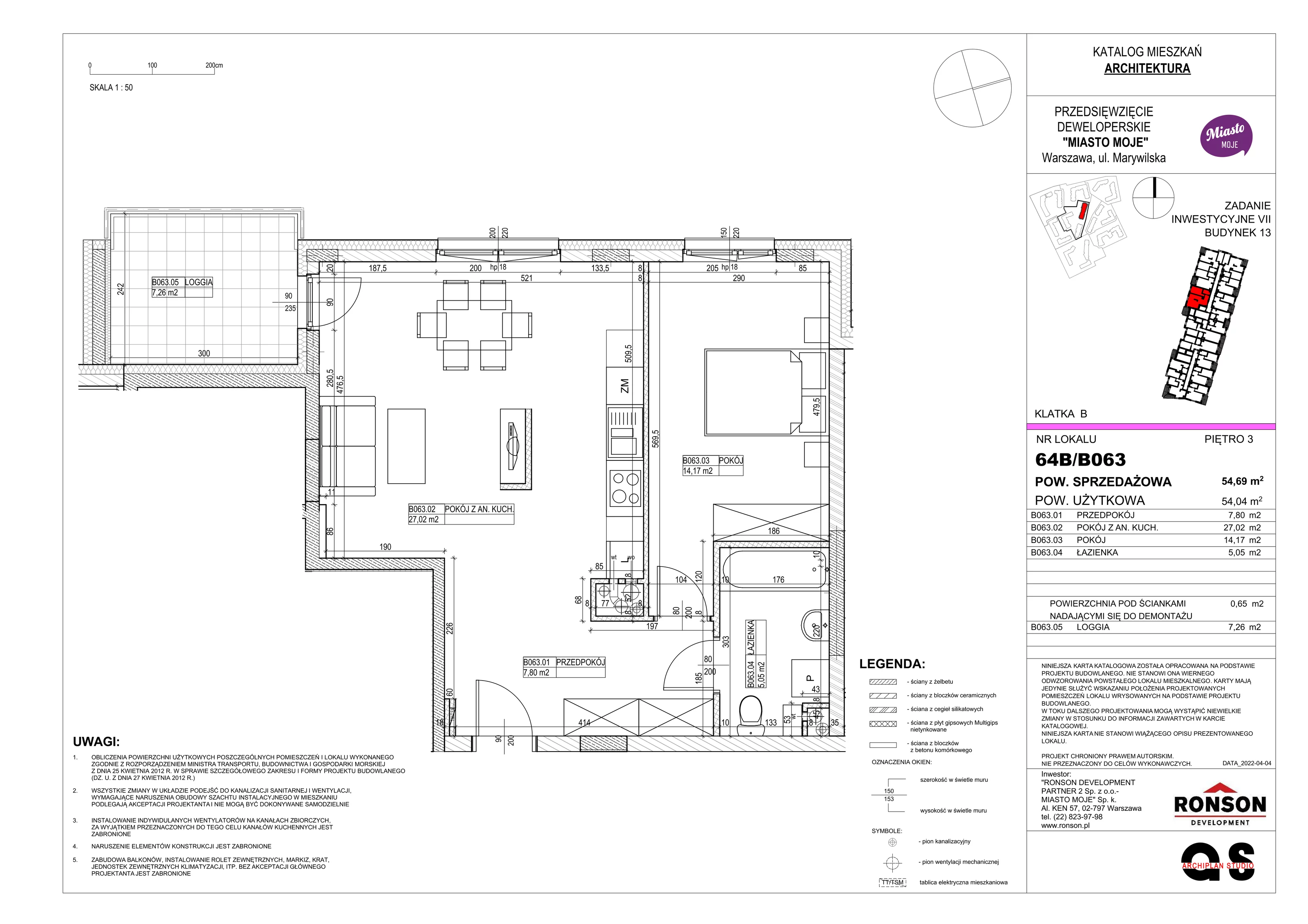 Mieszkanie 54,69 m², piętro 3, oferta nr B13/B063, Miasto Moje, Warszawa, Białołęka, Żerań, ul. Marywilska 62