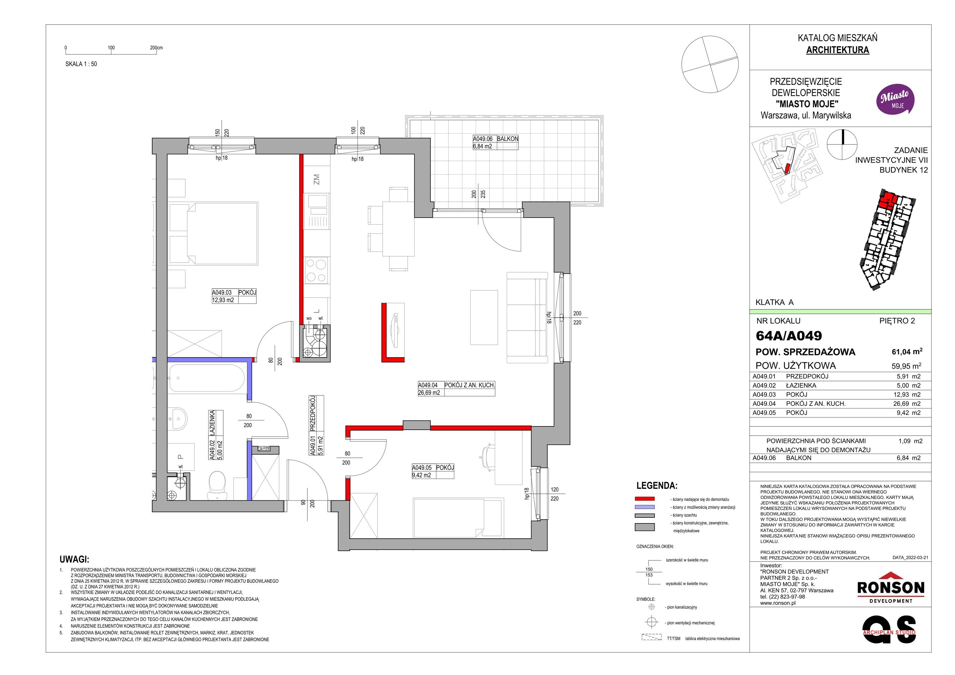 Mieszkanie 61,04 m², piętro 2, oferta nr B12/A049, Miasto Moje, Warszawa, Białołęka, Żerań, ul. Marywilska 62