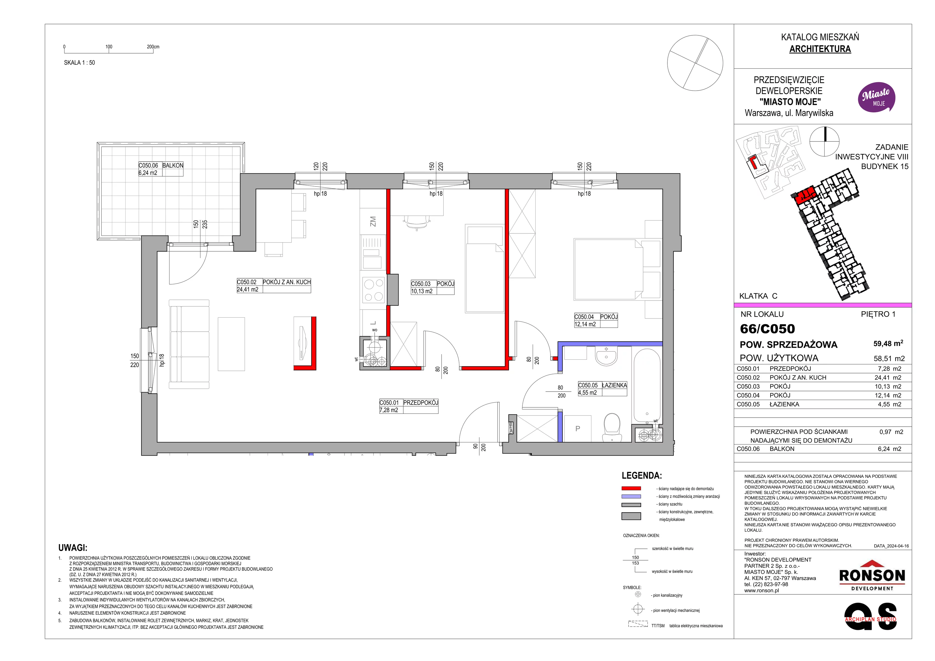 Mieszkanie 59,48 m², piętro 1, oferta nr B15/C050, Miasto Moje, Warszawa, Białołęka, Żerań, ul. Marywilska 62