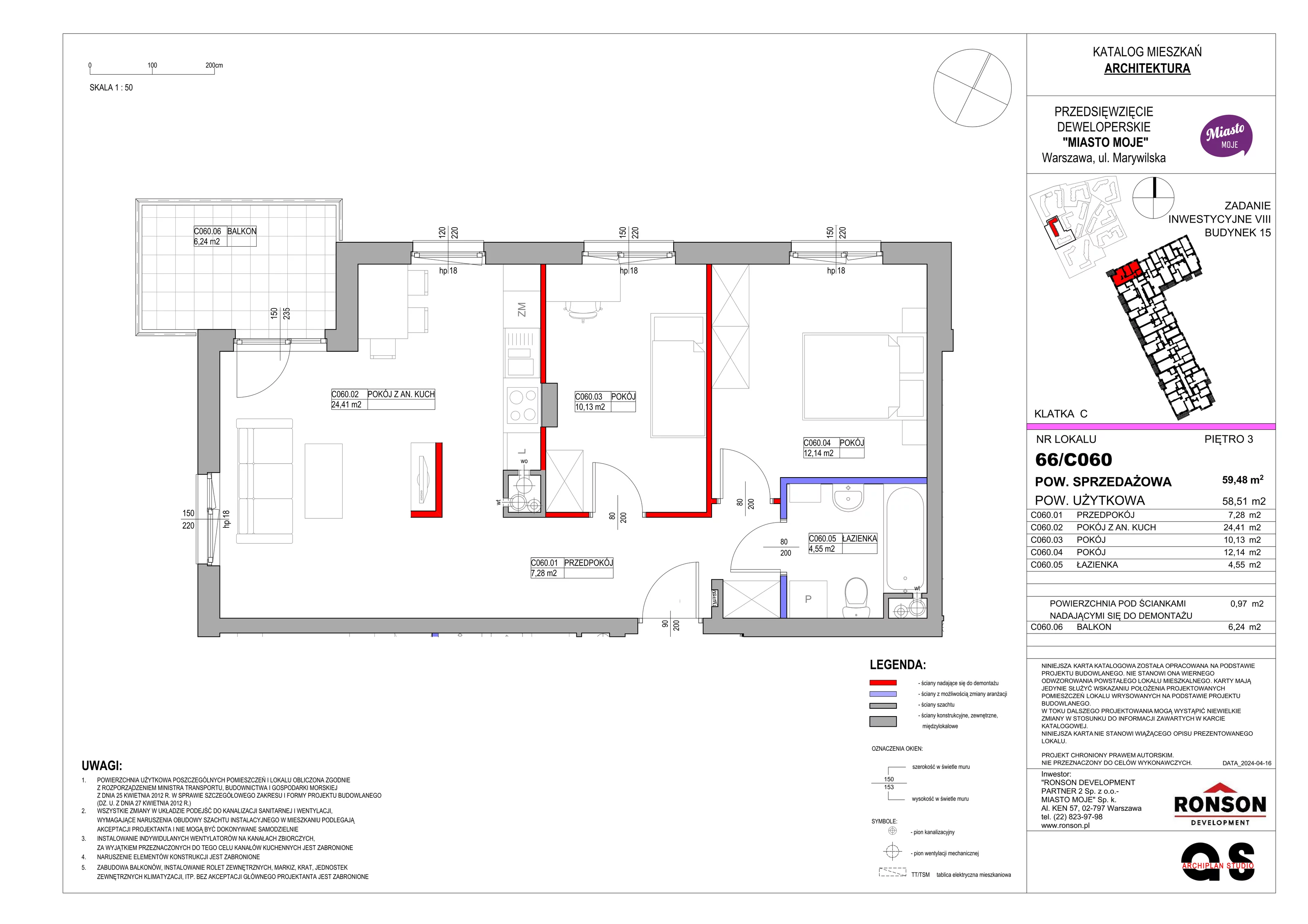 Mieszkanie 59,48 m², piętro 3, oferta nr B15/C060, Miasto Moje, Warszawa, Białołęka, Żerań, ul. Marywilska 62