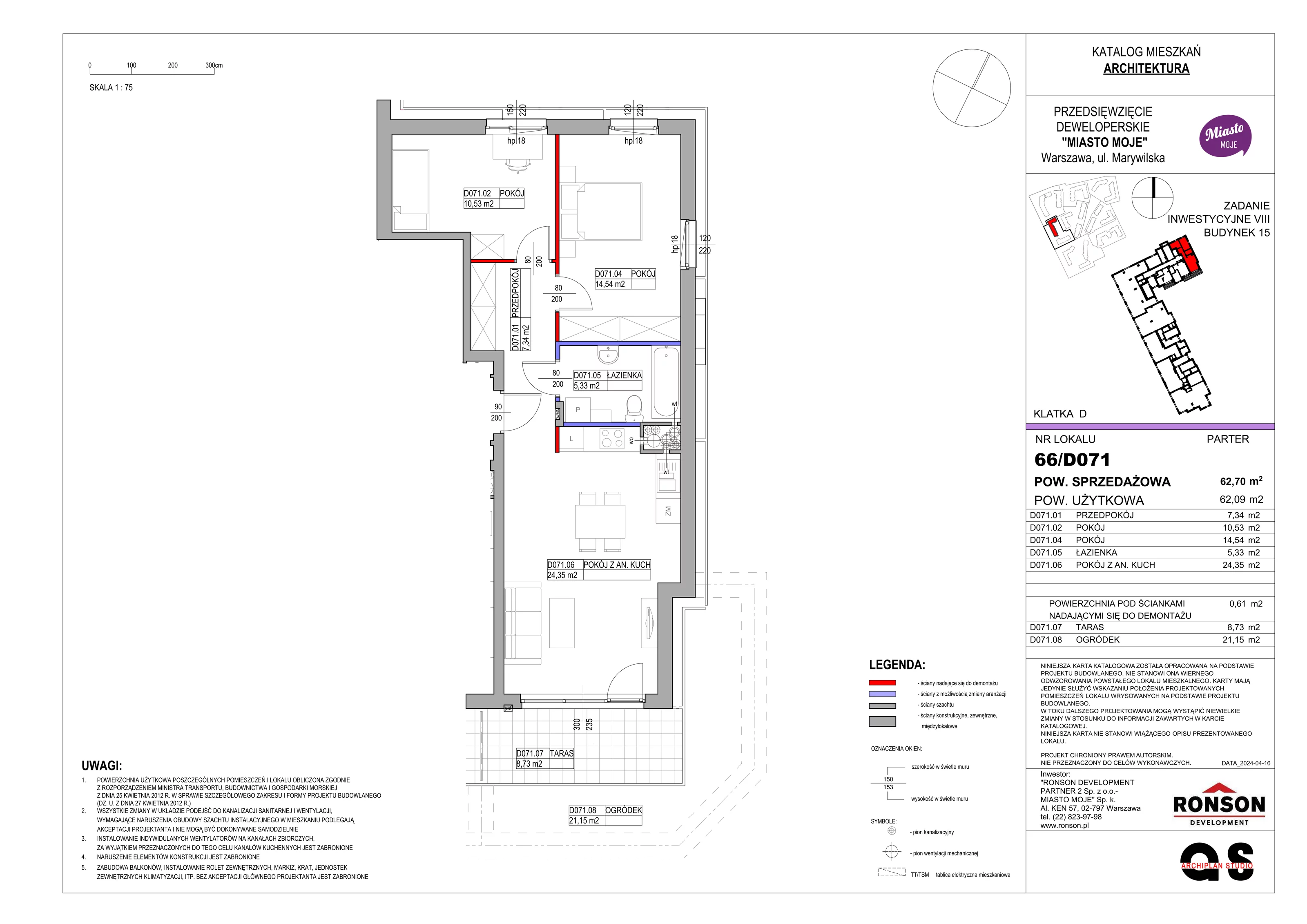 Mieszkanie 62,70 m², parter, oferta nr B15/D071, Miasto Moje, Warszawa, Białołęka, Żerań, ul. Marywilska 62