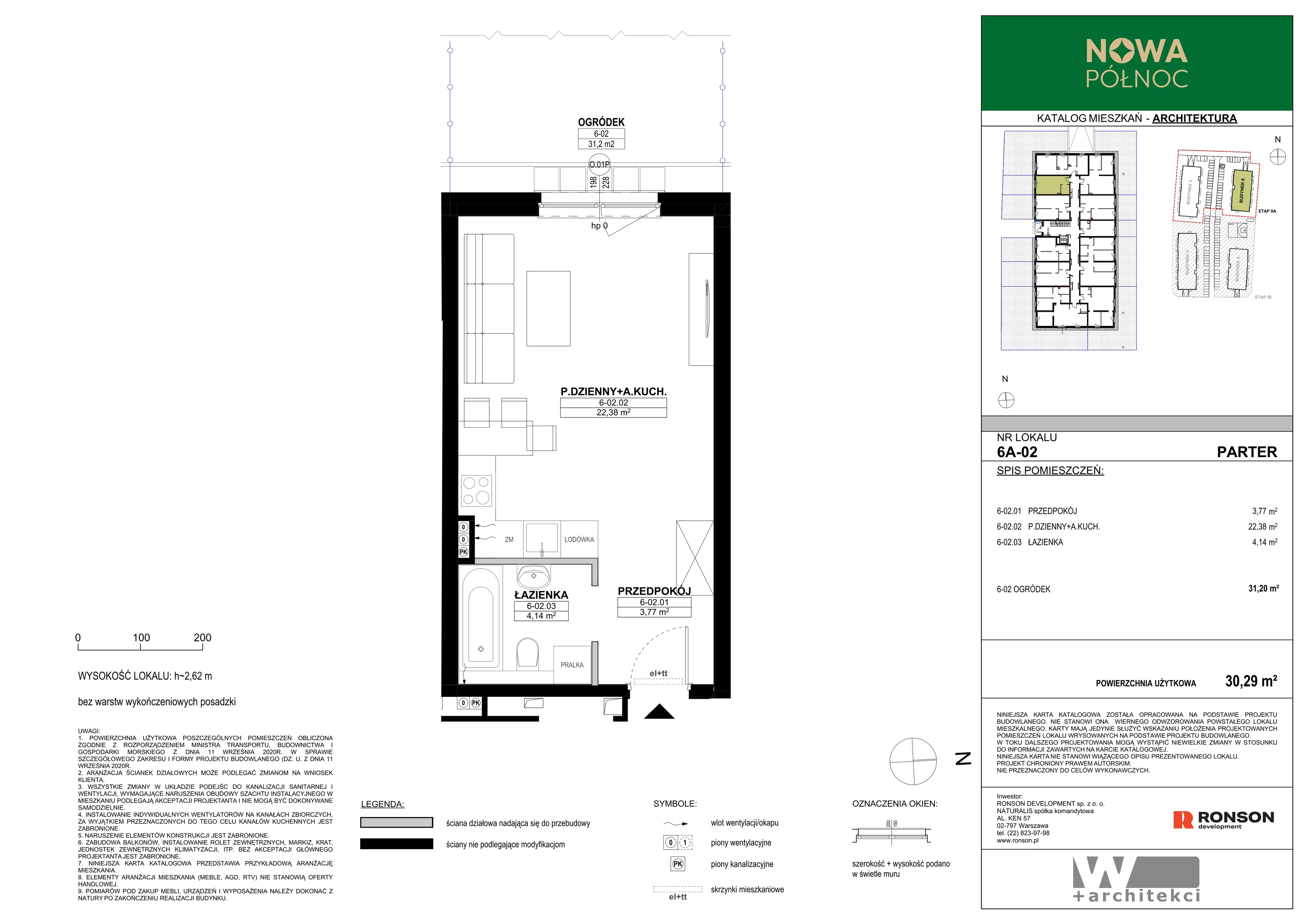 1 pokój, mieszkanie 30,29 m², parter, oferta nr 6A-02, Nowa Północ 2A, Szczecin, Północ, Stołczyn, ul. Sobola