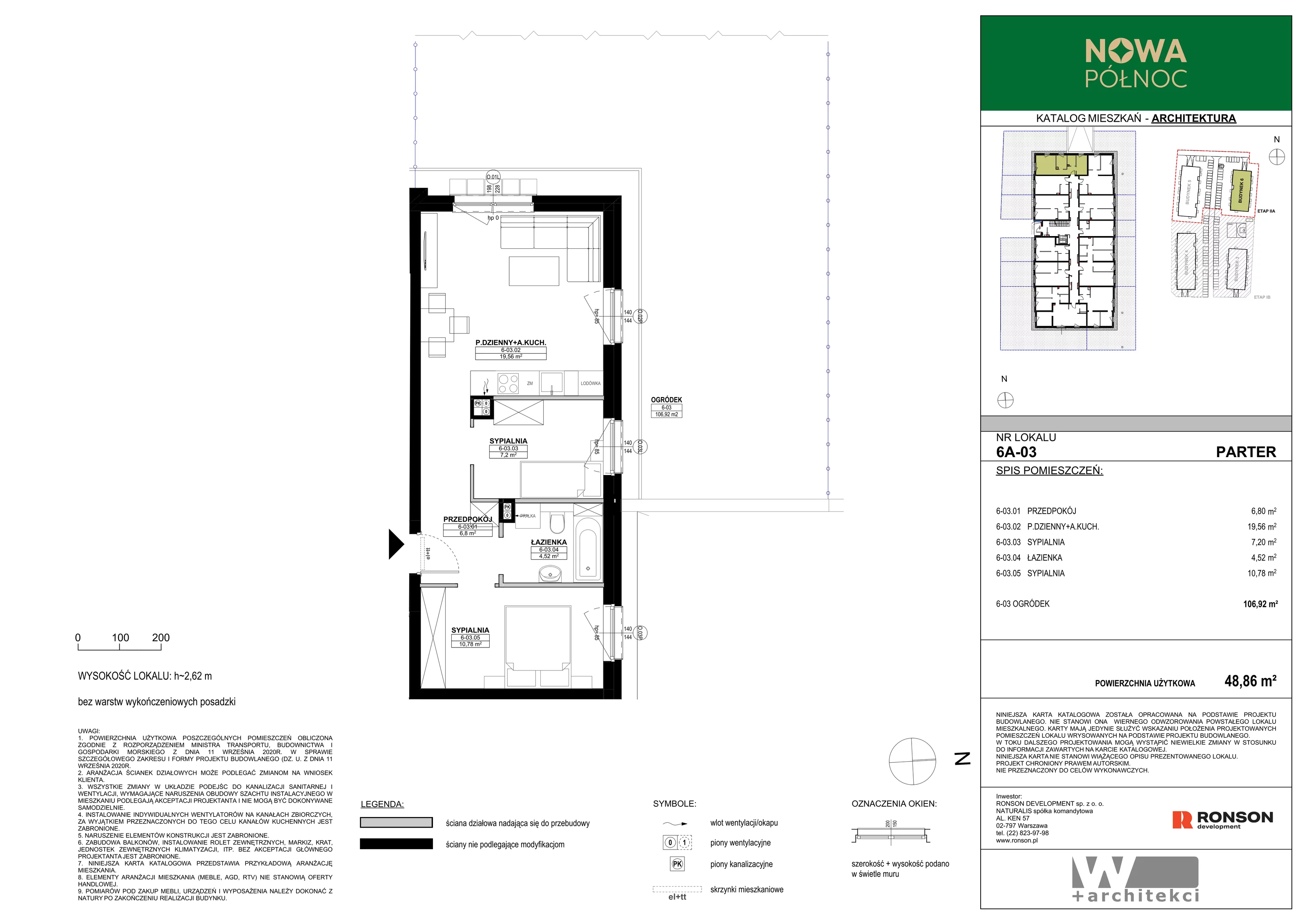 3 pokoje, mieszkanie 48,86 m², parter, oferta nr 6A-03, Nowa Północ 2A, Szczecin, Północ, Stołczyn, ul. Sobola