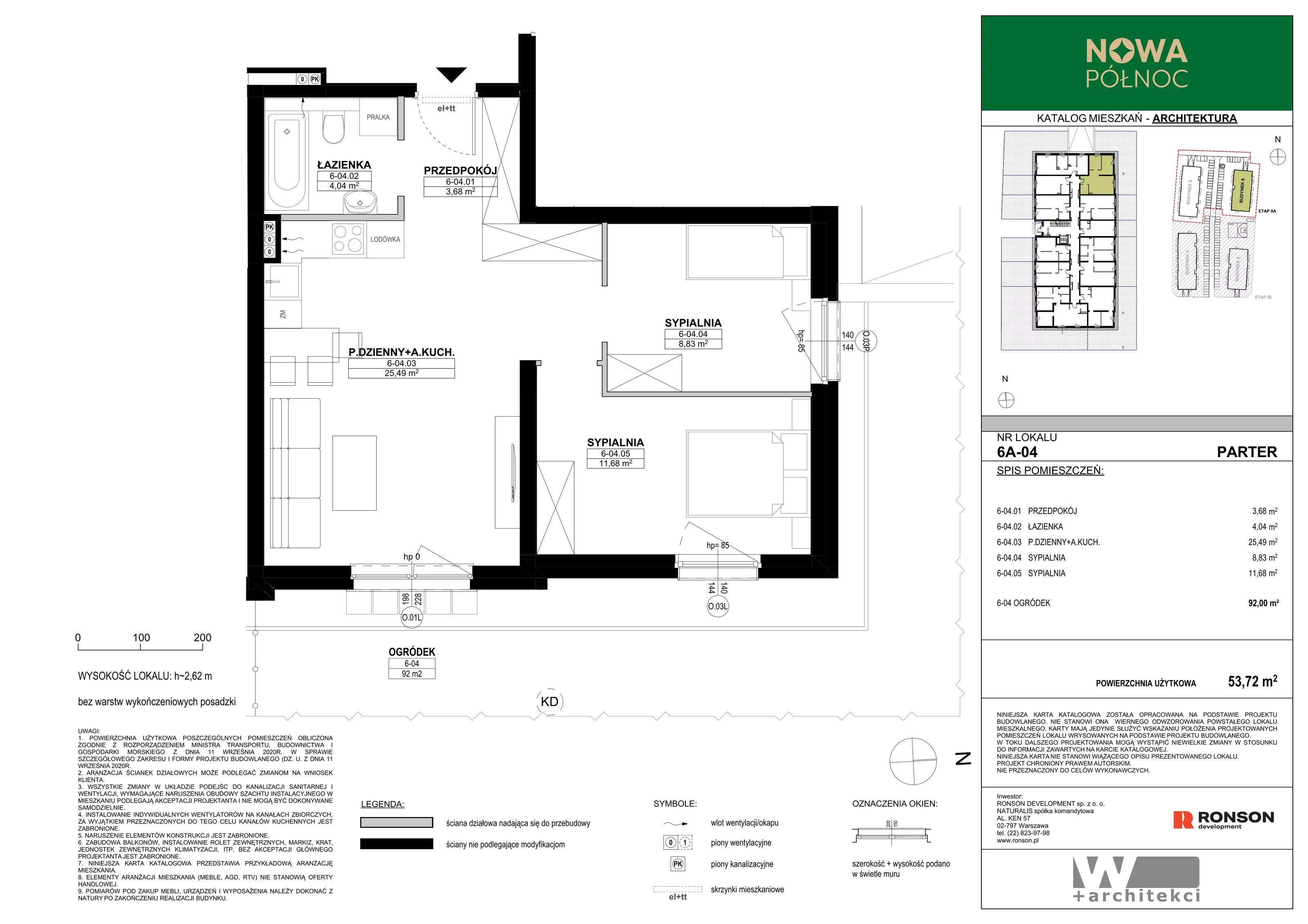 3 pokoje, mieszkanie 53,72 m², parter, oferta nr 6A-04, Nowa Północ 2A, Szczecin, Północ, Stołczyn, ul. Sobola