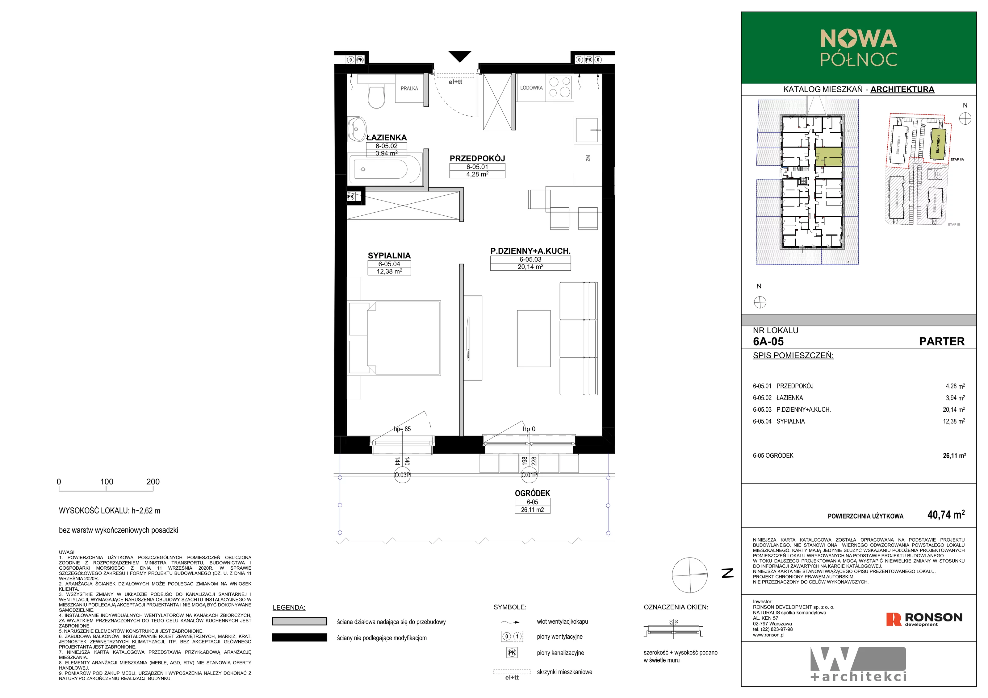 4 pokoje, mieszkanie 40,74 m², parter, oferta nr 6A-05, Nowa Północ 2A, Szczecin, Północ, Stołczyn, ul. Sobola