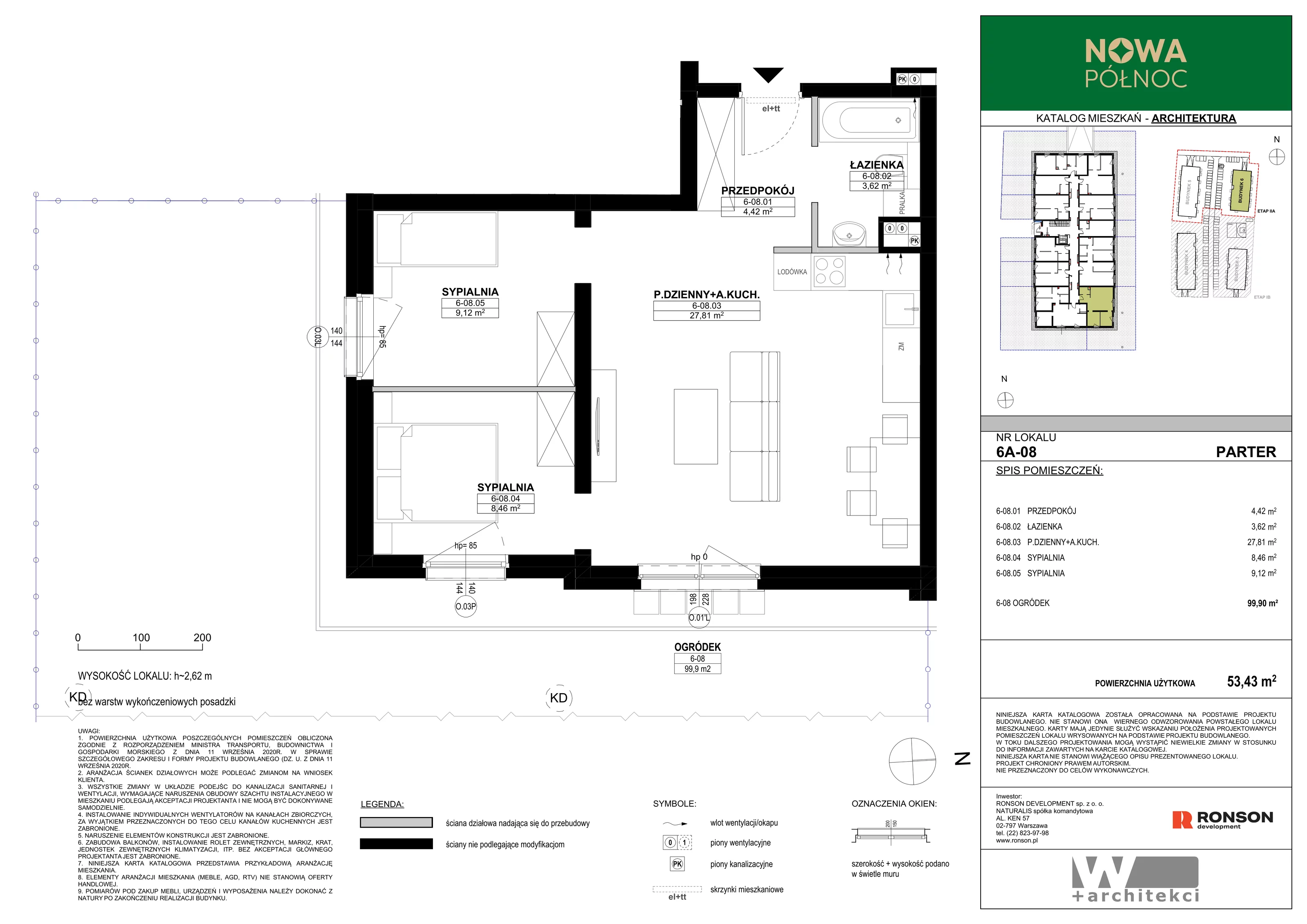 3 pokoje, mieszkanie 53,43 m², parter, oferta nr 6A-08, Nowa Północ 2A, Szczecin, Północ, Stołczyn, ul. Sobola