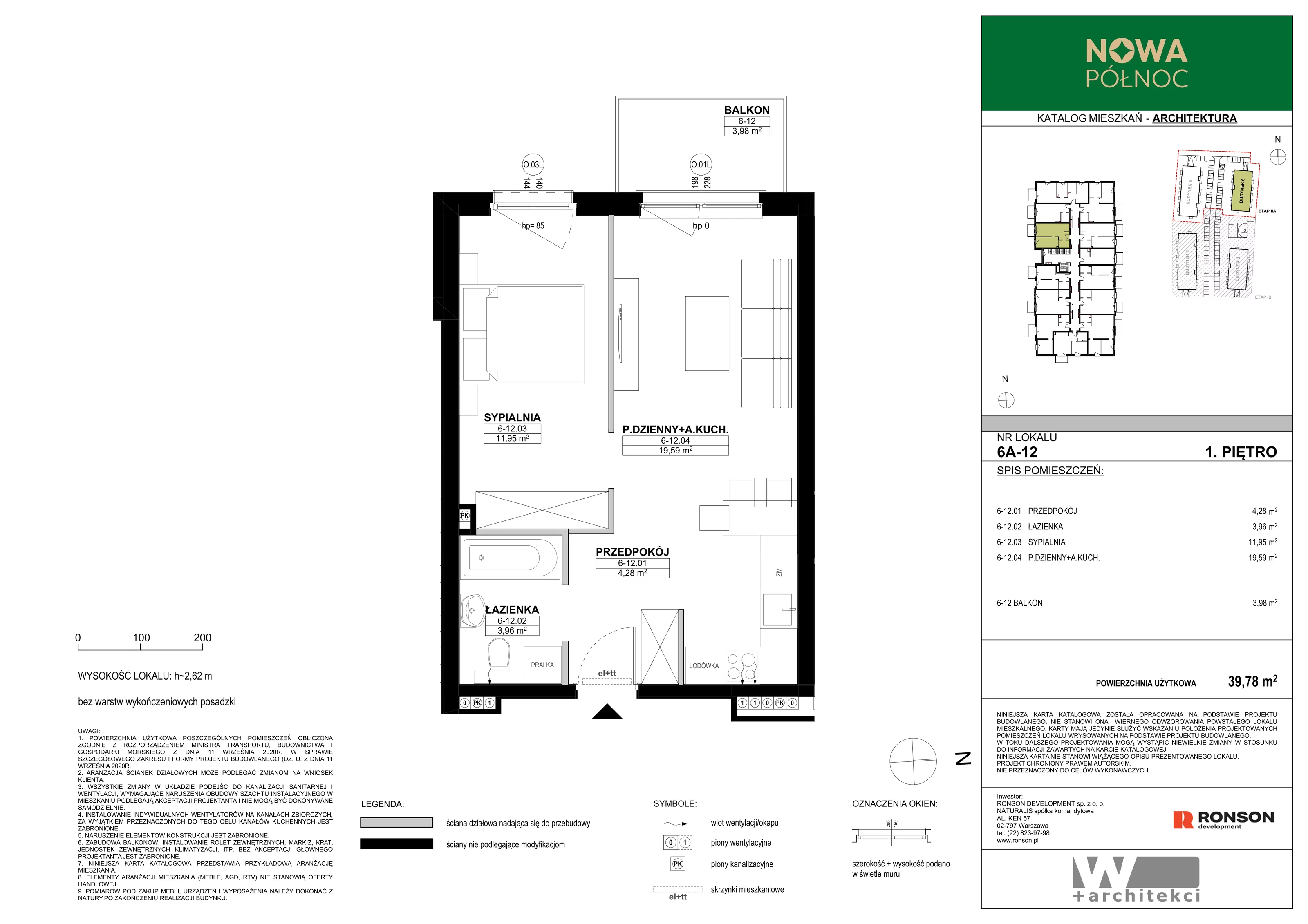 2 pokoje, mieszkanie 39,78 m², piętro 1, oferta nr 6A-12, Nowa Północ 2A, Szczecin, Północ, Stołczyn, ul. Sobola