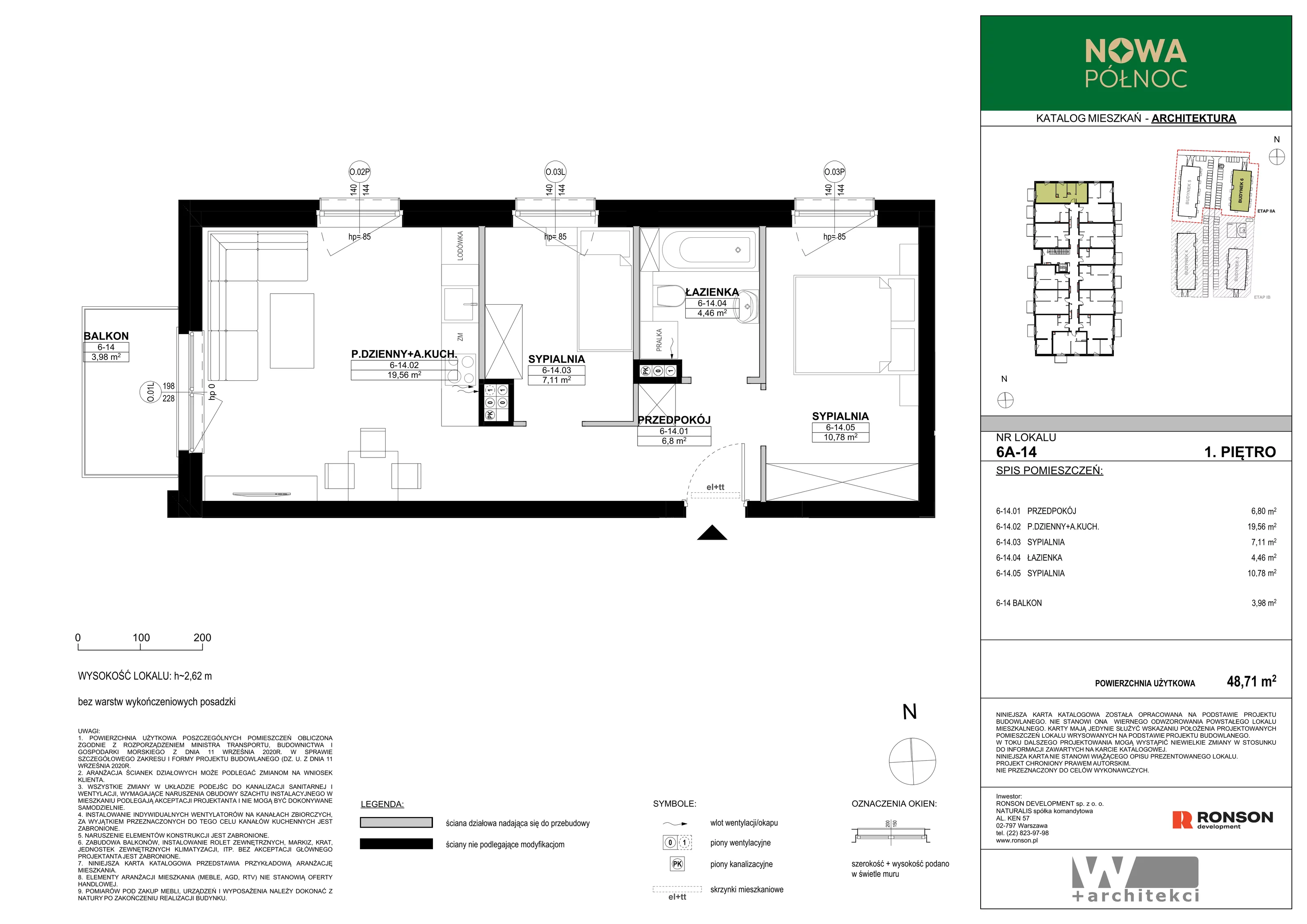 3 pokoje, mieszkanie 48,71 m², piętro 1, oferta nr 6A-14, Nowa Północ 2A, Szczecin, Północ, Stołczyn, ul. Sobola