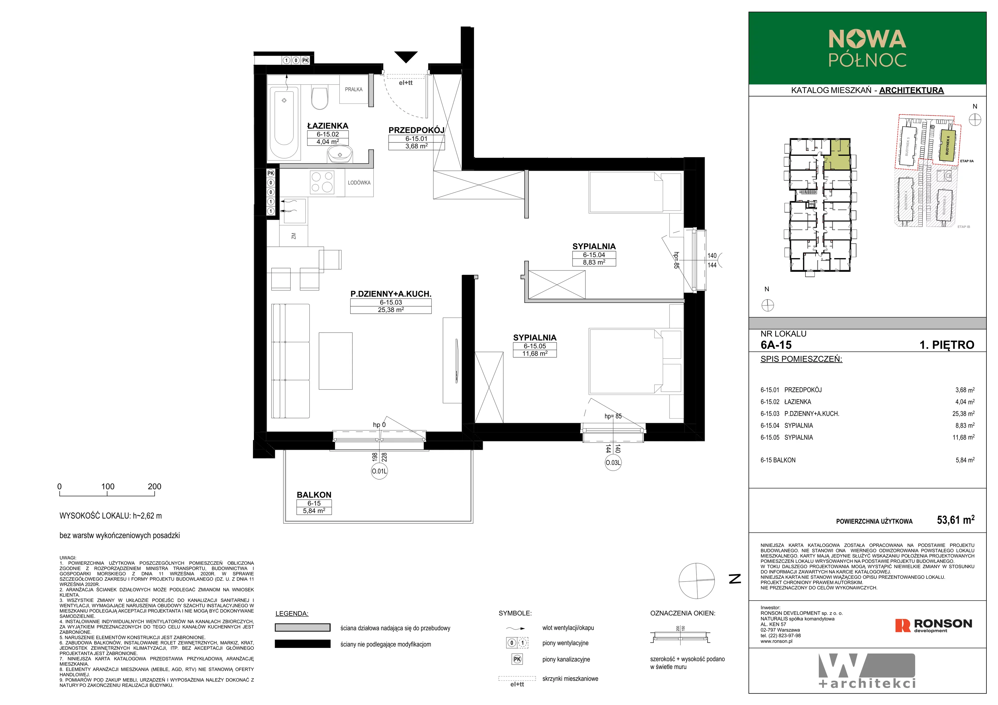 3 pokoje, mieszkanie 53,61 m², piętro 1, oferta nr 6A-15, Nowa Północ 2A, Szczecin, Północ, Stołczyn, ul. Sobola