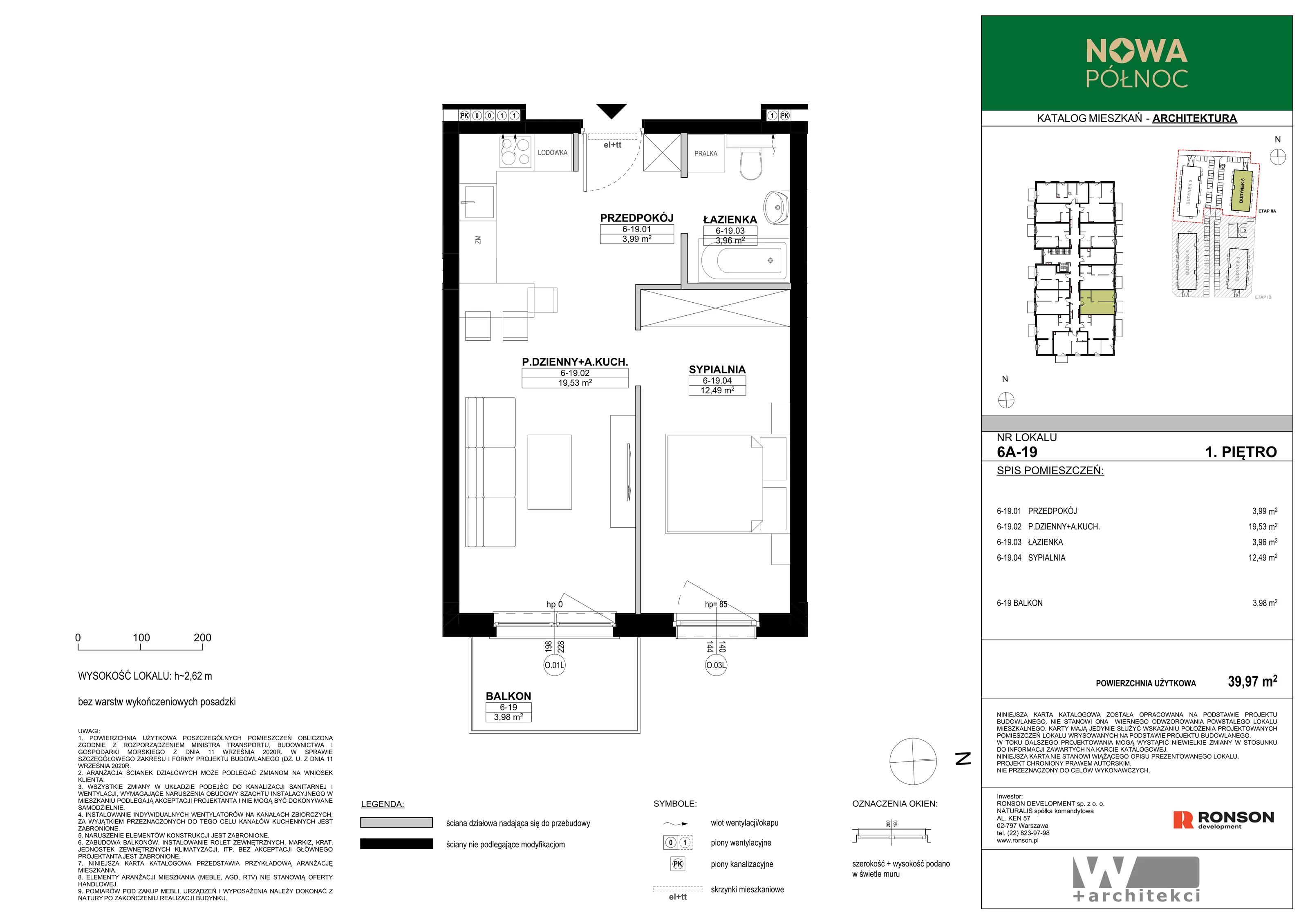 2 pokoje, mieszkanie 39,97 m², piętro 1, oferta nr 6A-19, Nowa Północ 2A, Szczecin, Północ, Stołczyn, ul. Sobola