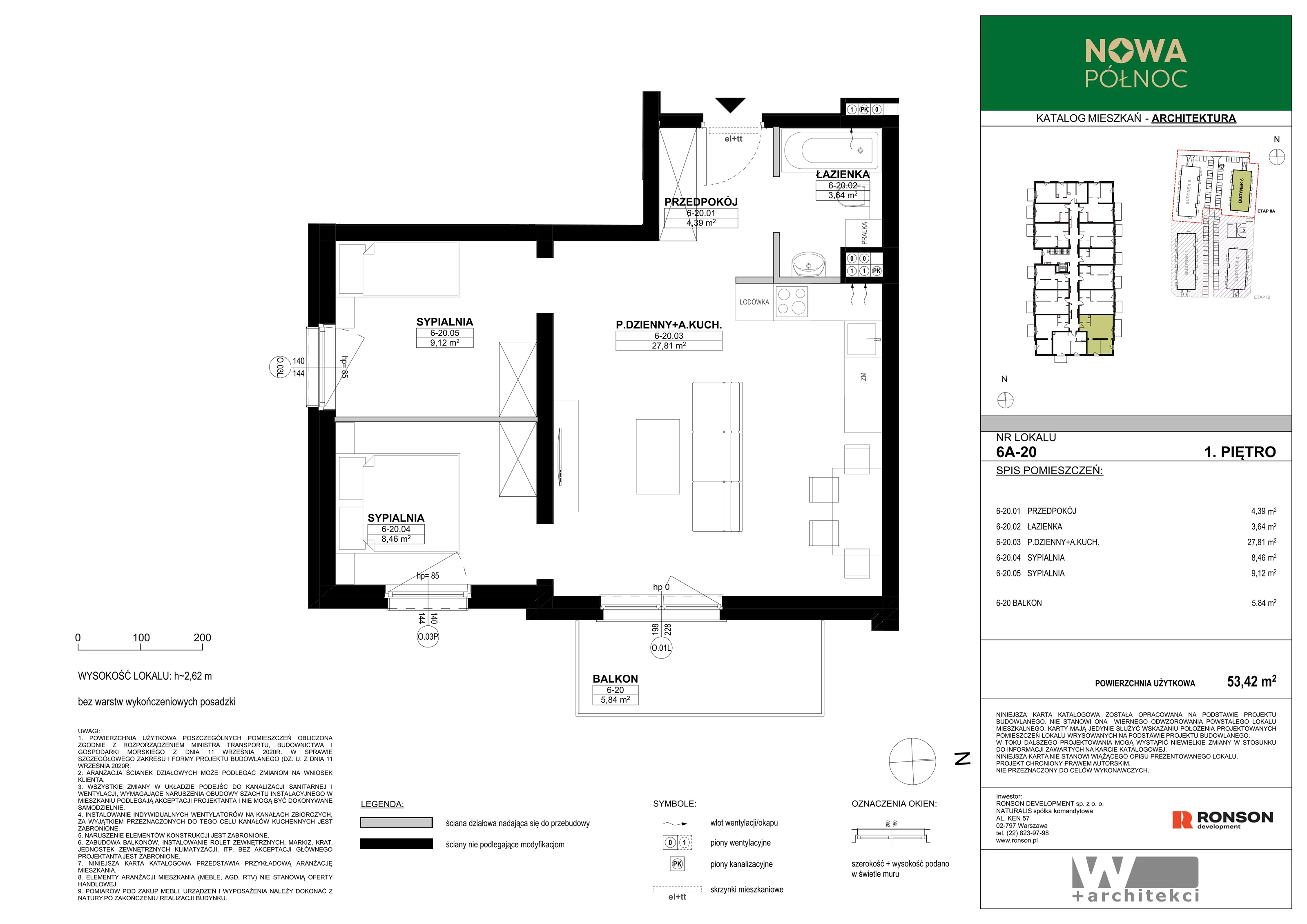 3 pokoje, mieszkanie 53,42 m², piętro 1, oferta nr 6A-20, Nowa Północ 2A, Szczecin, Północ, Stołczyn, ul. Sobola