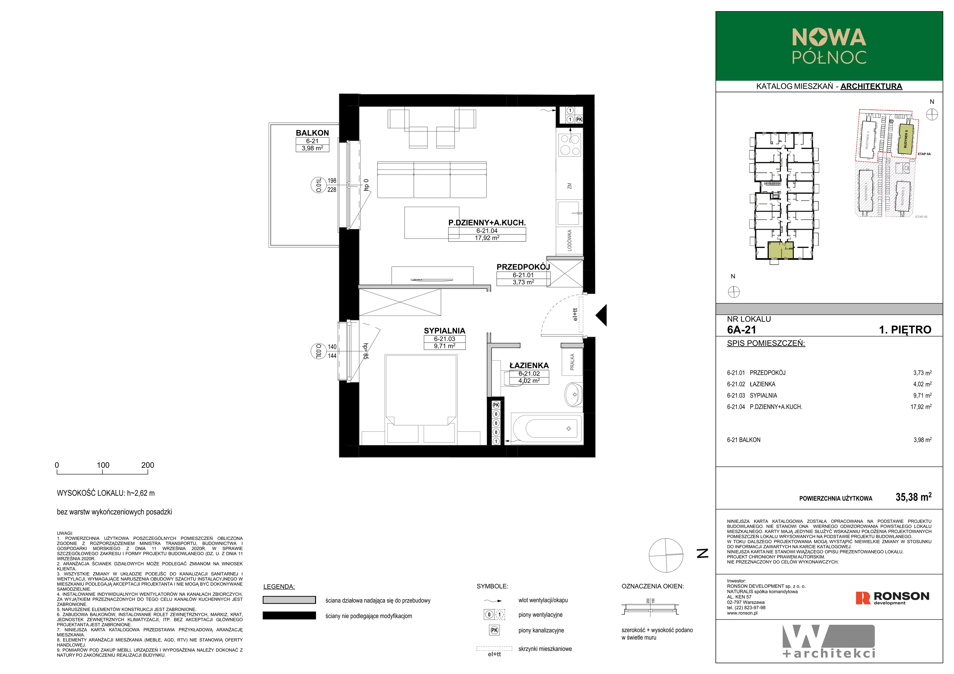 2 pokoje, mieszkanie 35,38 m², piętro 1, oferta nr 6A-21, Nowa Północ 2A, Szczecin, Północ, Stołczyn, ul. Sobola