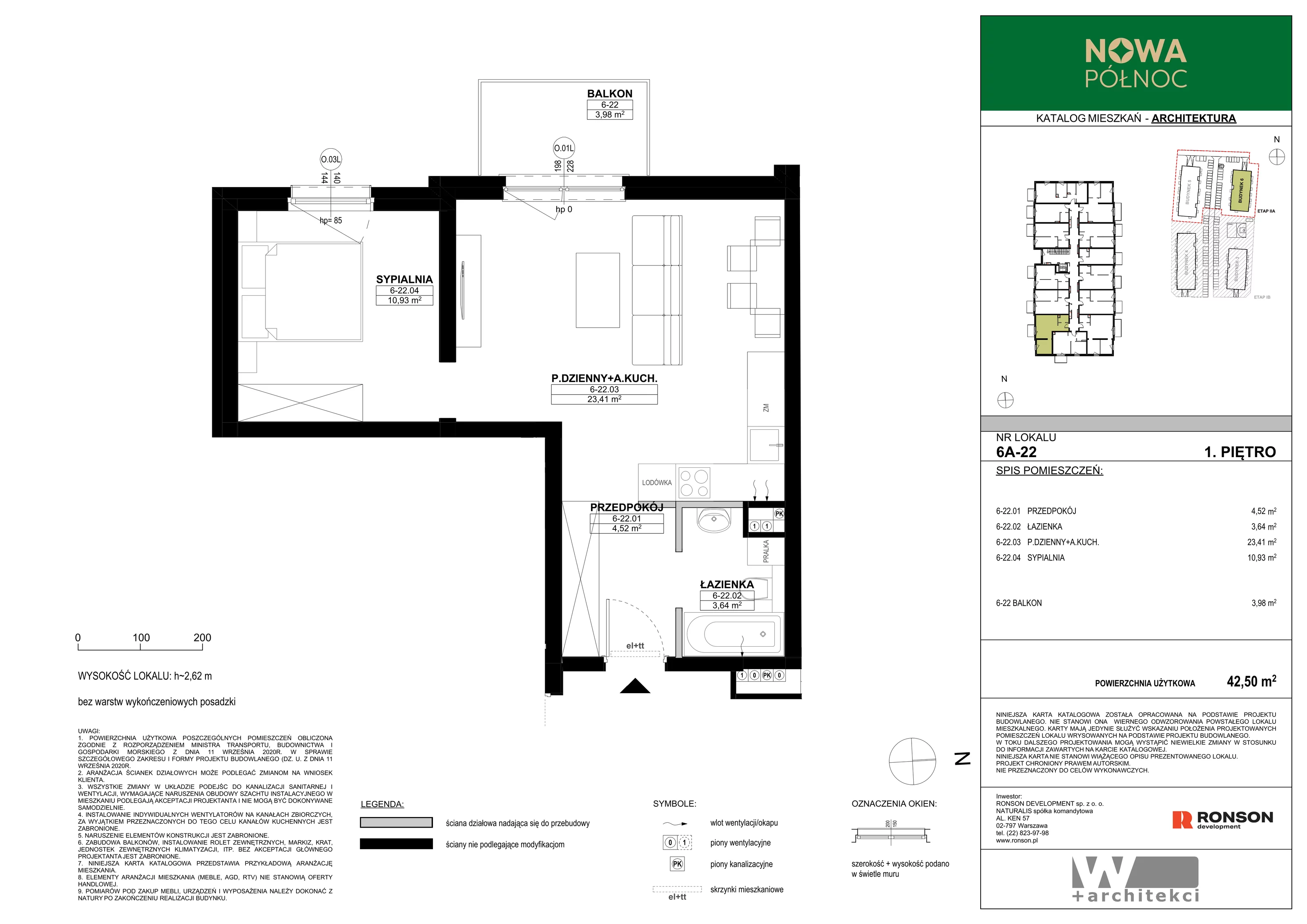 2 pokoje, mieszkanie 42,50 m², piętro 1, oferta nr 6A-22, Nowa Północ 2A, Szczecin, Północ, Stołczyn, ul. Sobola