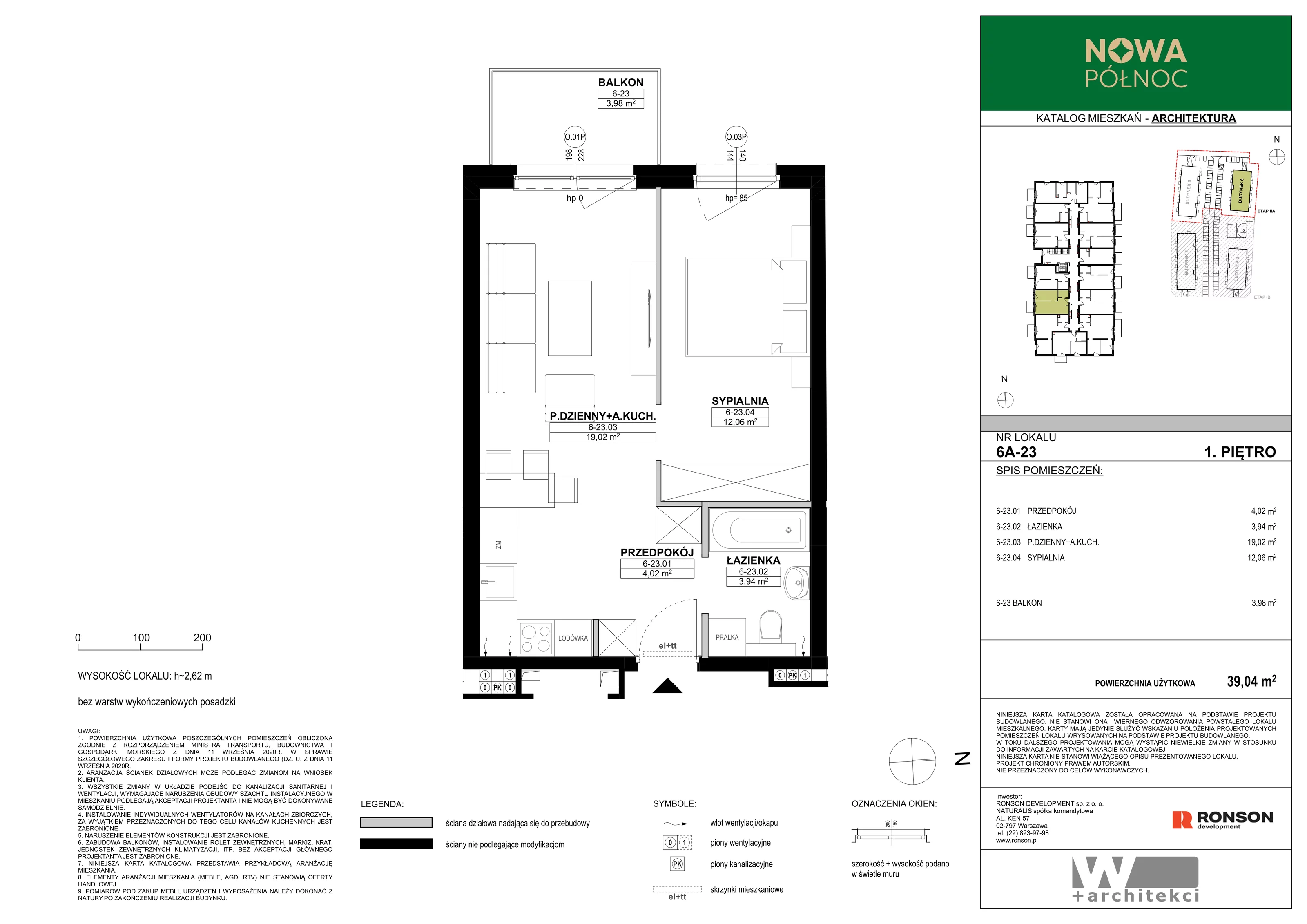 2 pokoje, mieszkanie 39,04 m², piętro 1, oferta nr 6A-23, Nowa Północ 2A, Szczecin, Północ, Stołczyn, ul. Sobola