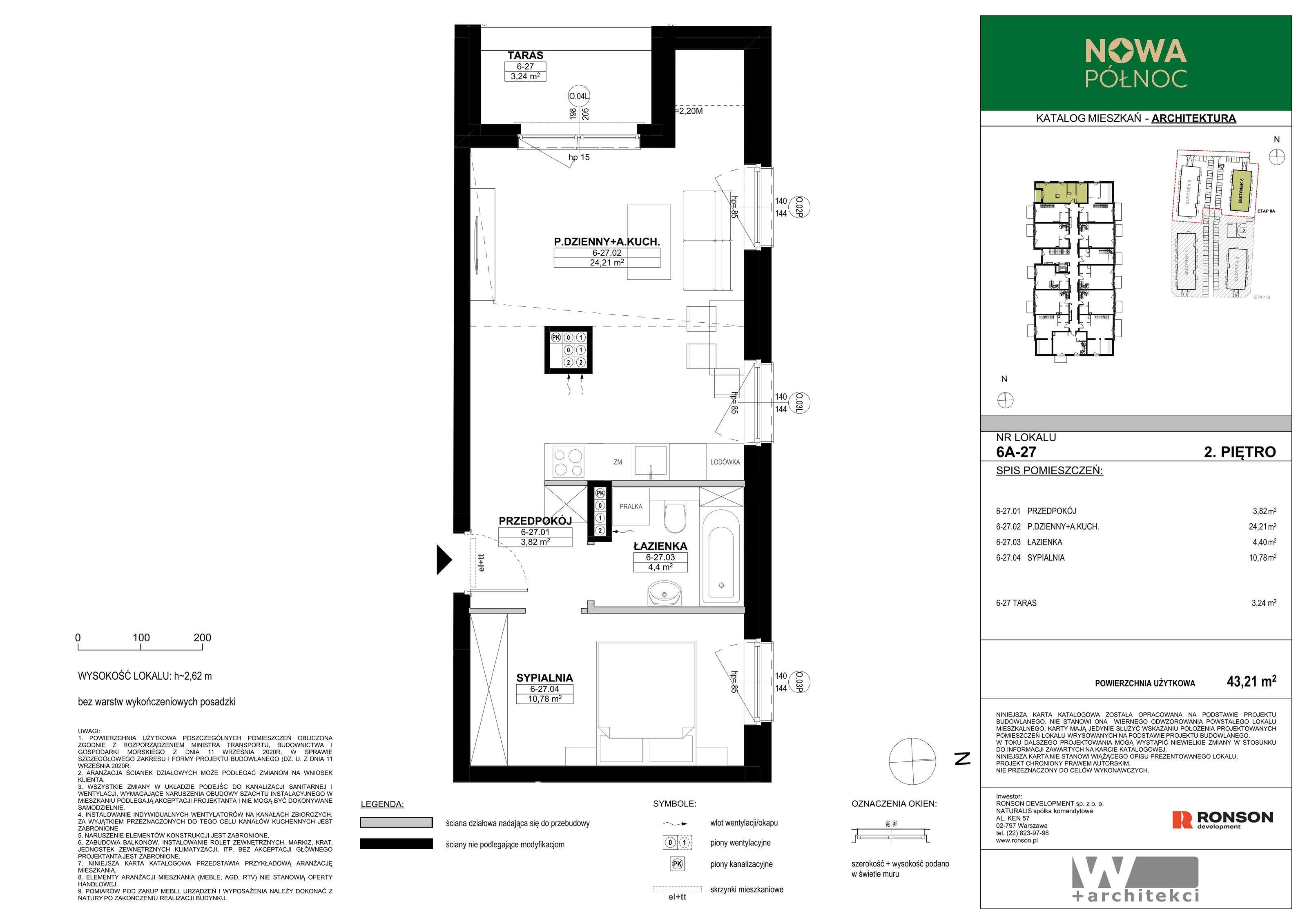2 pokoje, mieszkanie 43,21 m², piętro 2, oferta nr 6A-27, Nowa Północ 2A, Szczecin, Północ, Stołczyn, ul. Sobola